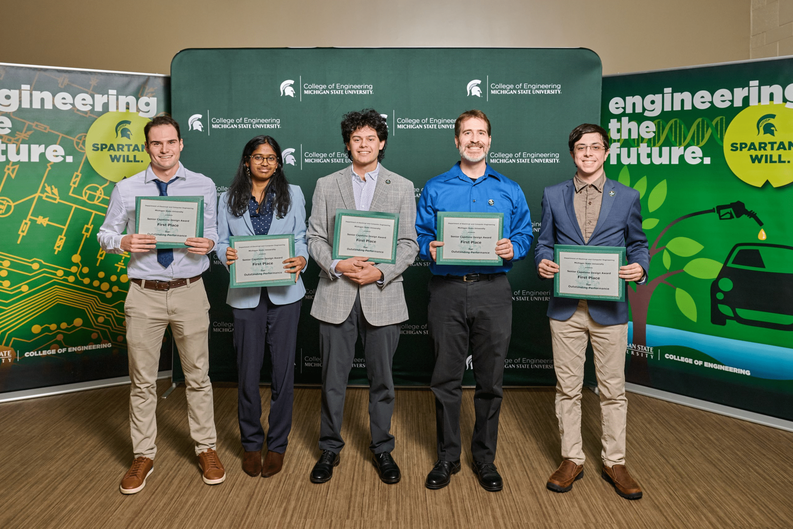 Left to right: Jacob Lucas, Sandhiya Suresh, Jack Dorris, Nathan Joseph, Jack Bruienne