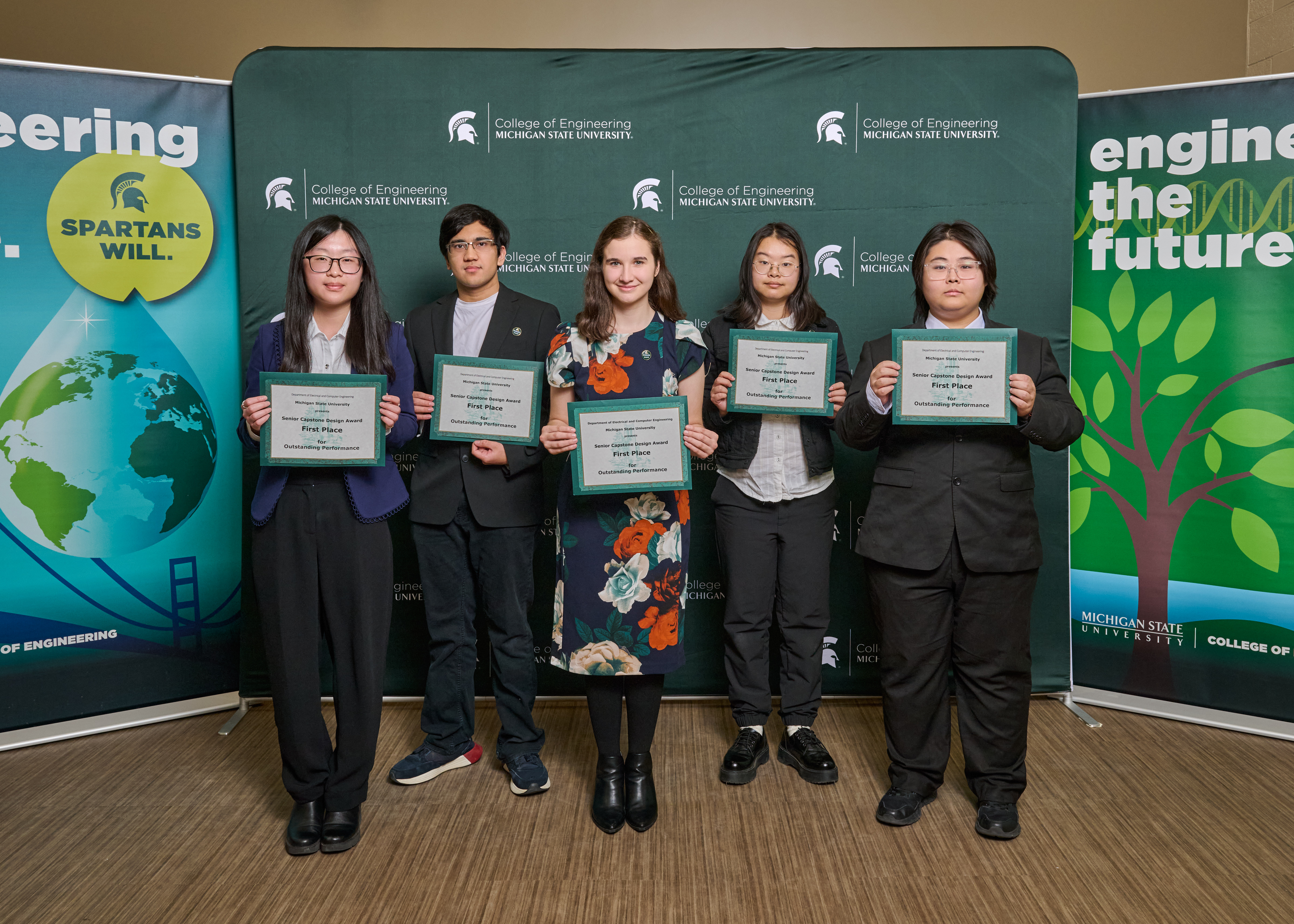 Left to right: Dingyun Long, Matthew Hein, Kathryn Tumavitch, Yufan Wu, Junwen Xiao 