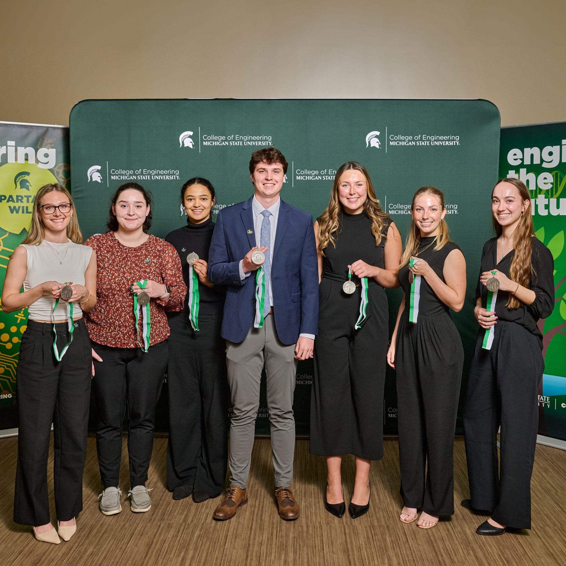 Left to right: Sarah Scott, Julianna Thompson, Alaina Dorset, Garrett Johnson, Lily Blastic, Katie Jarrad, Alison Delor
