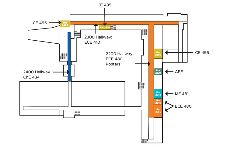 2nd floor layout of the Engineering Building