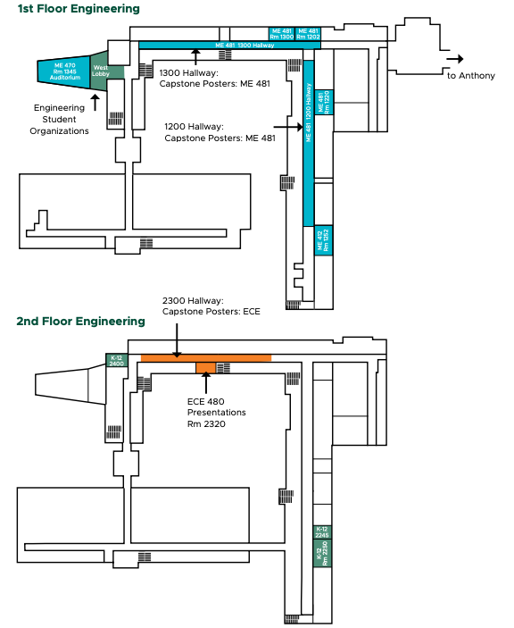 1st and 2nd floor layout of the Engineering Building